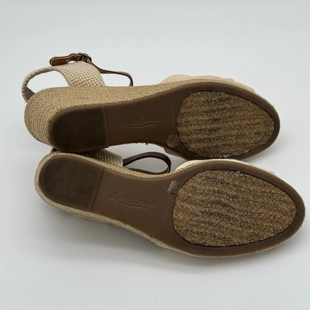 Lucky Brand Kavala Espadrille Jute Wedge Sandals Cream Bow Womens‎ Size 10 B